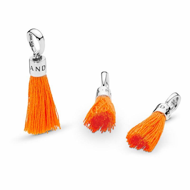 Pandora Orange Fabric Tassel Dangle Charm Ireland - Sterling Silver/Textile/ Synthetical Fibers/Oran